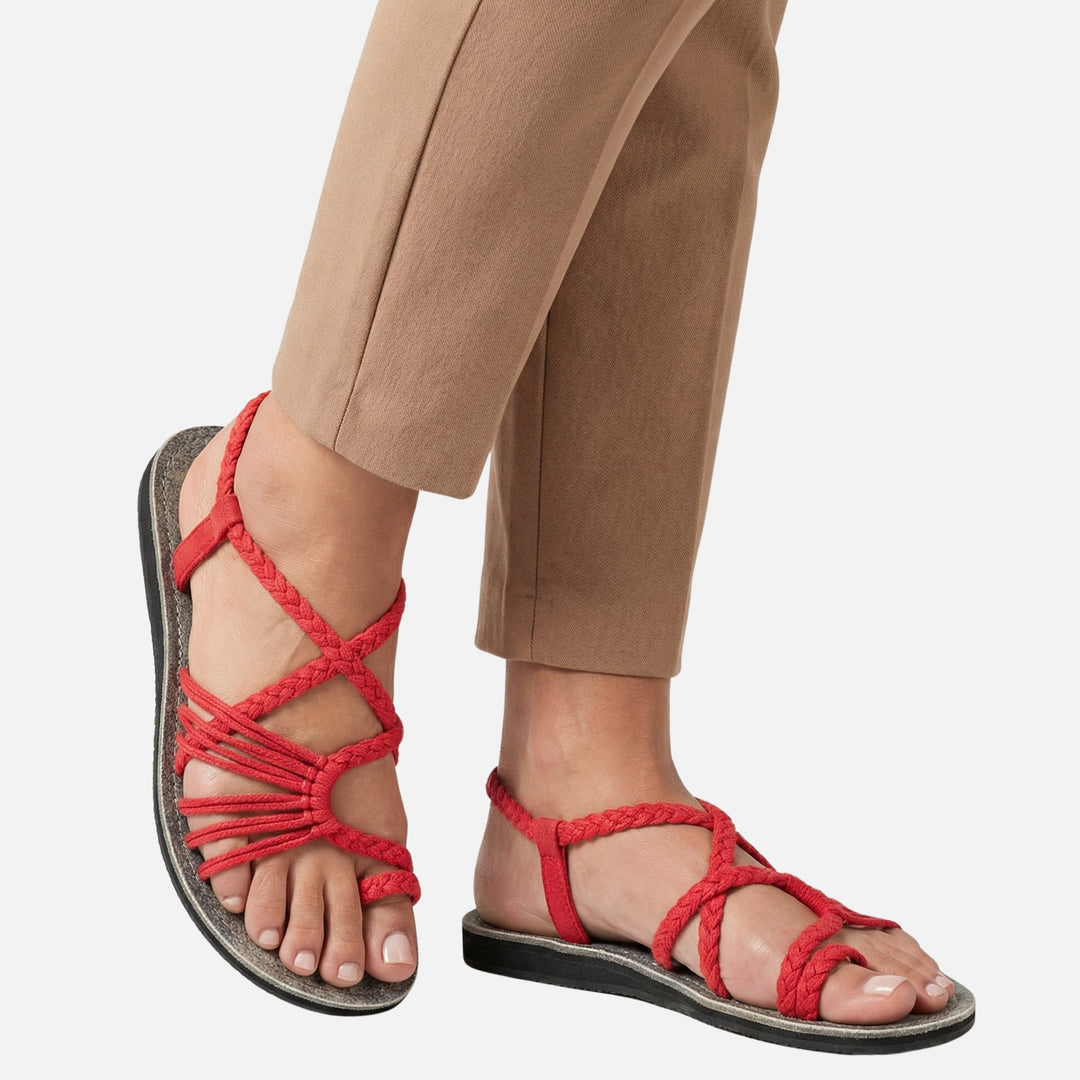 Flat Low-Heel Sandals with Woven Straps for Women