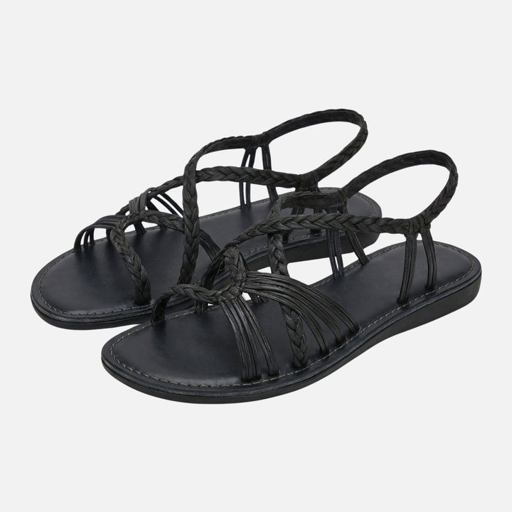 Flat Low-Heel Sandals with Woven Straps for Women