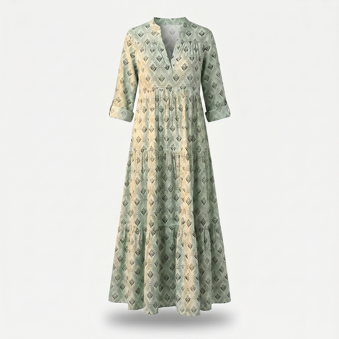 Floral Cotton Beach Maxi Dress with Tiered V-neck for Women – Cecole