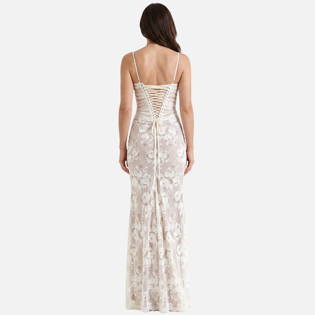 Floral Lace Mermaid Evening Dress with Long Sleeves for Women