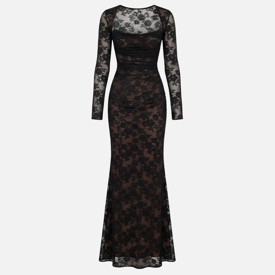 Floral Lace Mermaid Evening Dress with Long Sleeves for Women