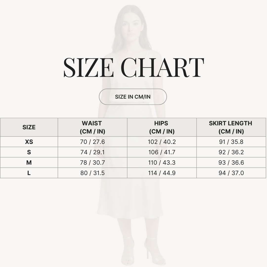 Flowing A-Line Skirt with Elastic Waistband for Women size chart