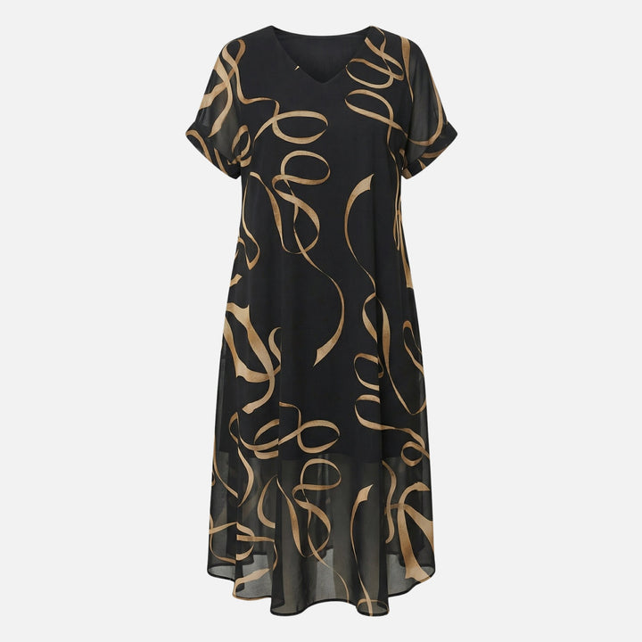 Flowy Chiffon Midi Dress with V-Neck for Women