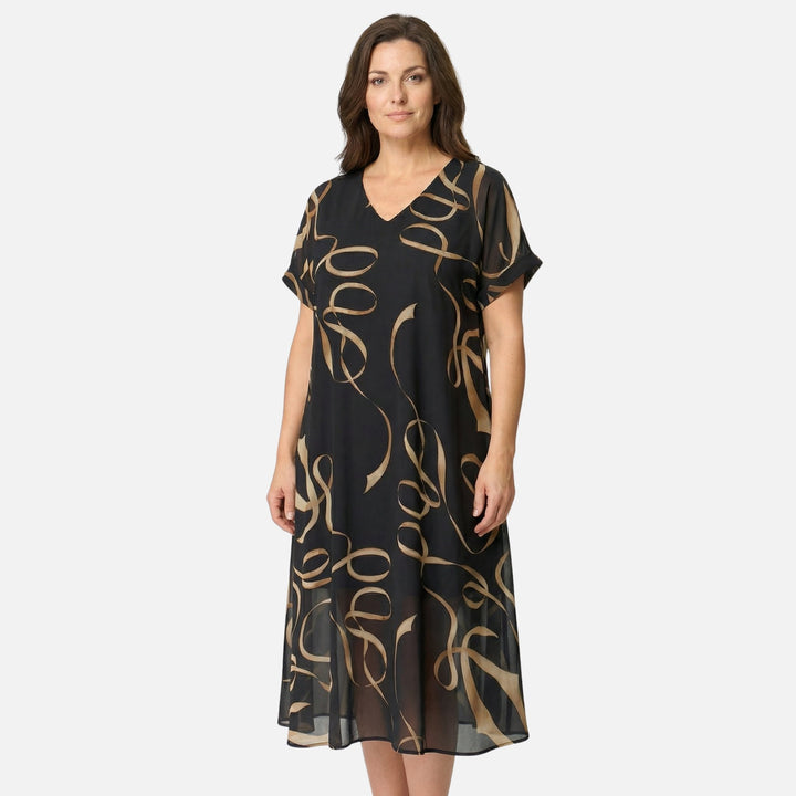 Flowy Chiffon Midi Dress with V-Neck for Women