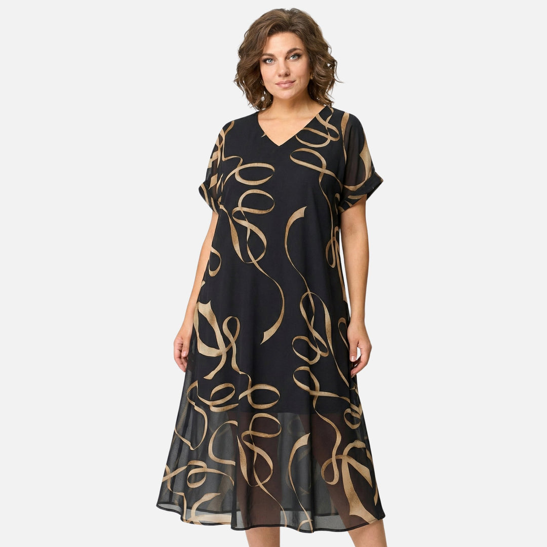 Flowy Chiffon Midi Dress with V-Neck for Women