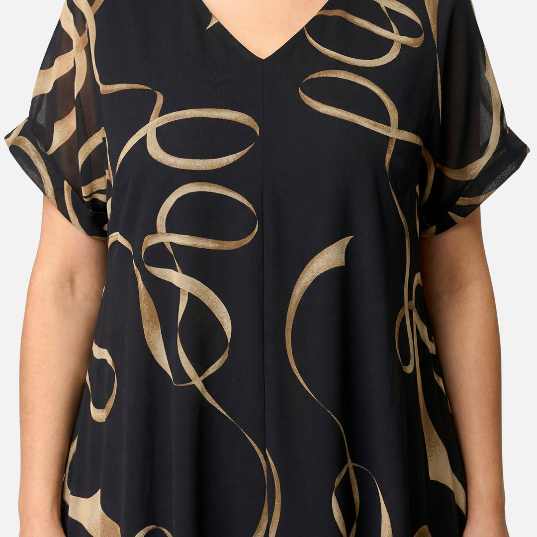 Flowy Chiffon Midi Dress with V-Neck for Women