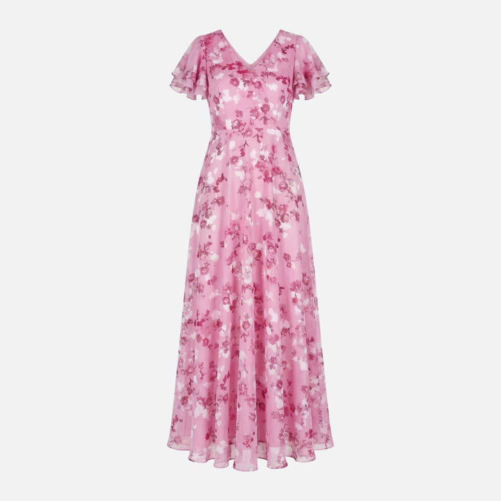 Flowy Chiffon Wrap Maxi Dress with V-Neck for Women
