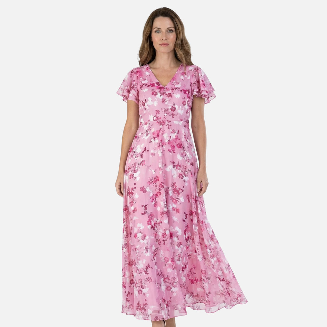 Flowy Chiffon Wrap Maxi Dress with V-Neck for Women