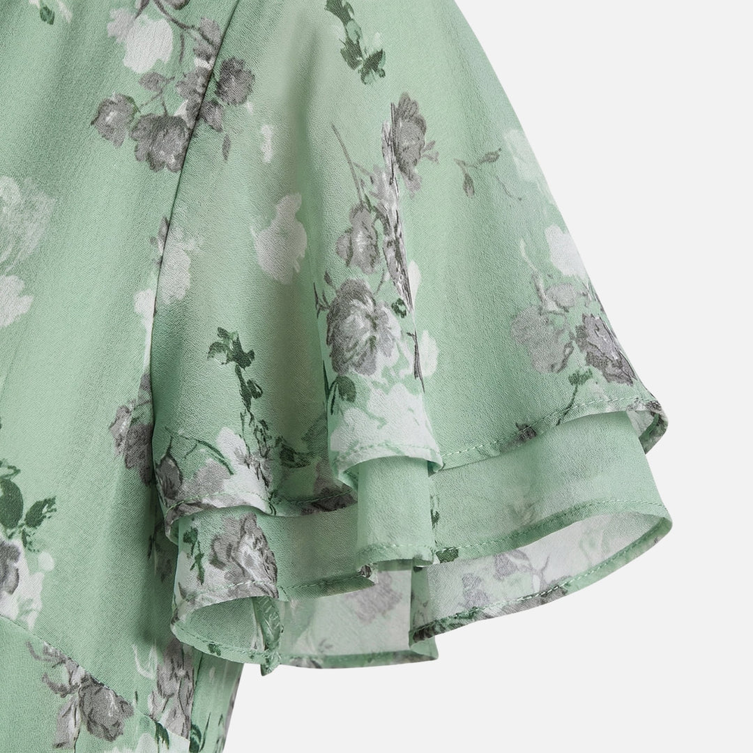 Flowy Chiffon Wrap Maxi Dress with V-Neck for Women