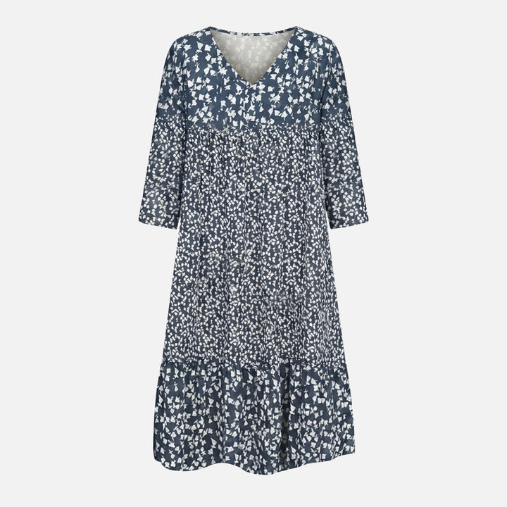 Flowy Floral Midi Dress – V-Neck, Three-Quarter Sleeves for Women