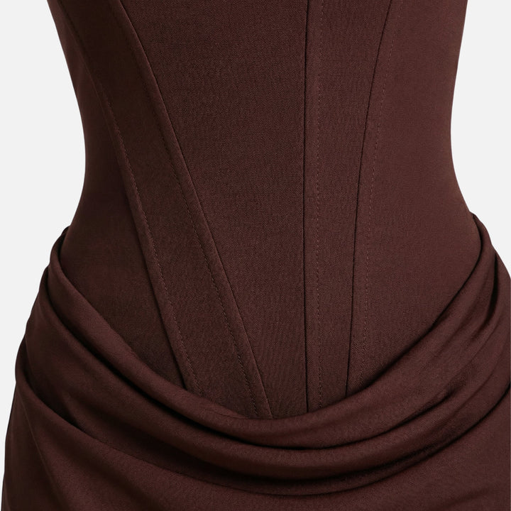 Form-Fitting Mini Dress – Bustier Bodice, Gathered Skirt for Women
