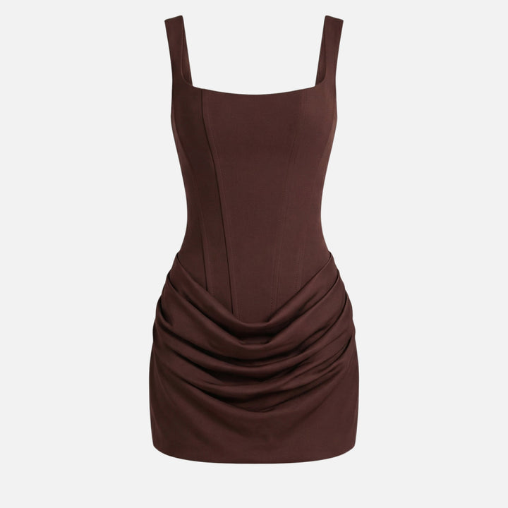 Form-Fitting Mini Dress – Bustier Bodice, Gathered Skirt for Women