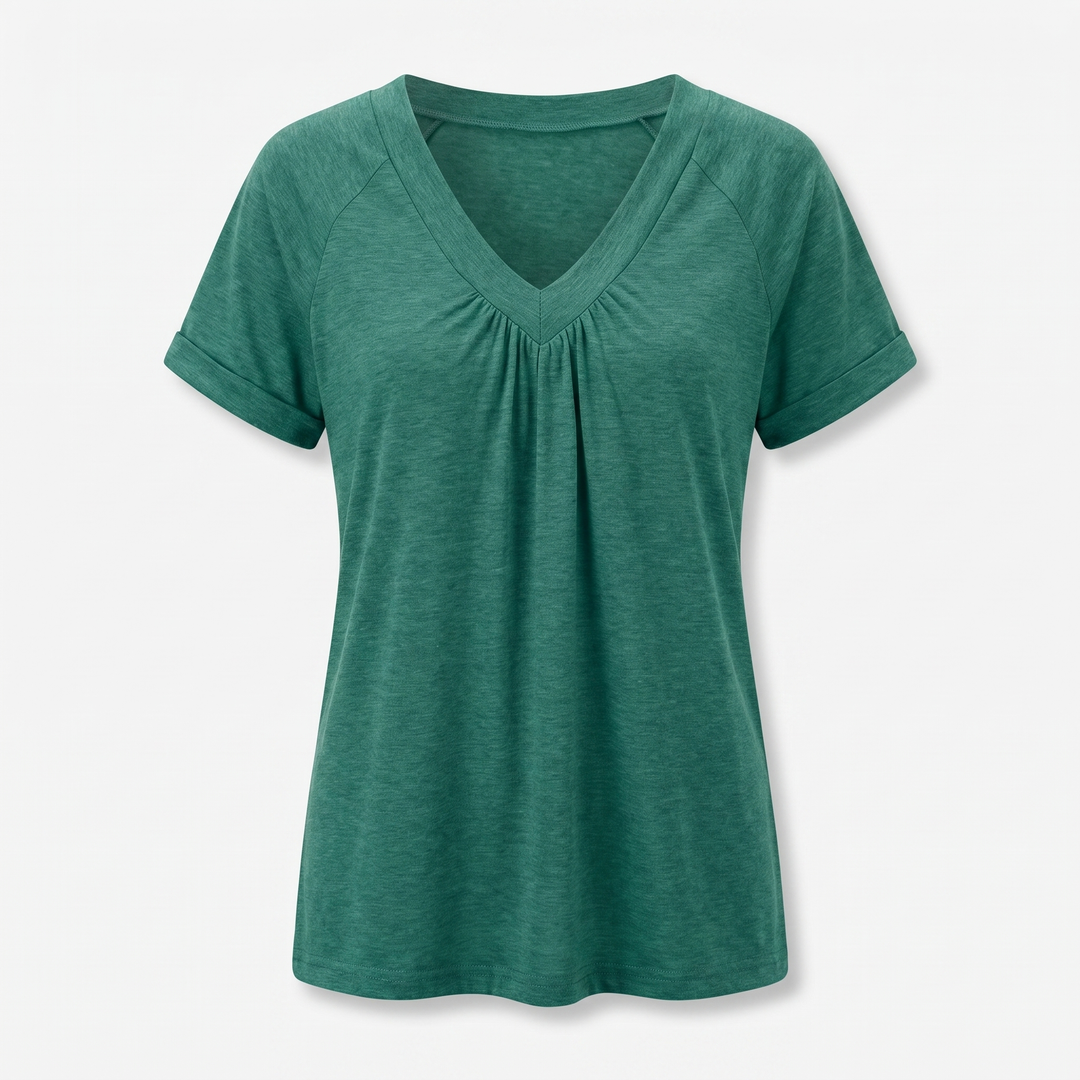 V_Neck_Ruched_Top_with_Elastic_Band_for_Women_1
