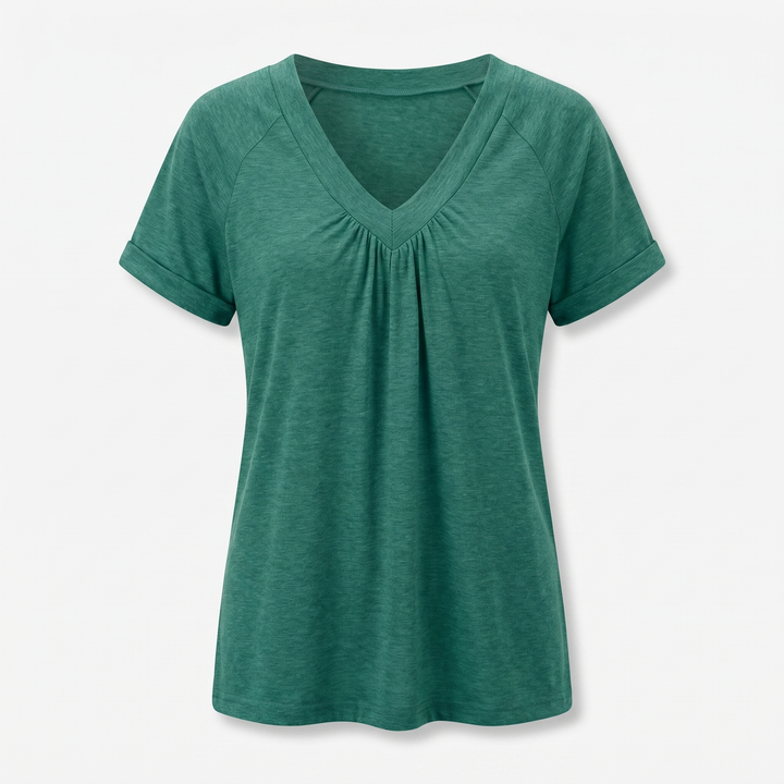 V_Neck_Ruched_Top_with_Elastic_Band_for_Women_1