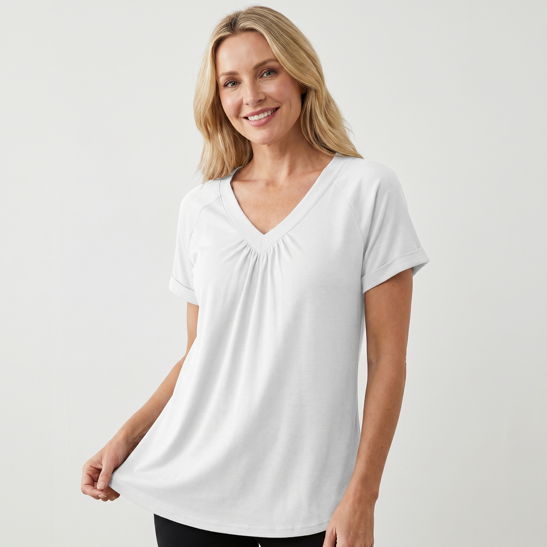 V_Neck_Ruched_Top_with_Elastic_Band_for_Women_3
