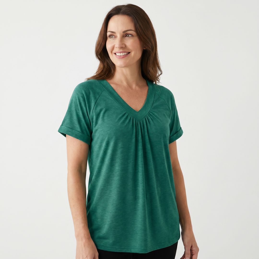 V_Neck_Ruched_Top_with_Elastic_Band_for_Women_4