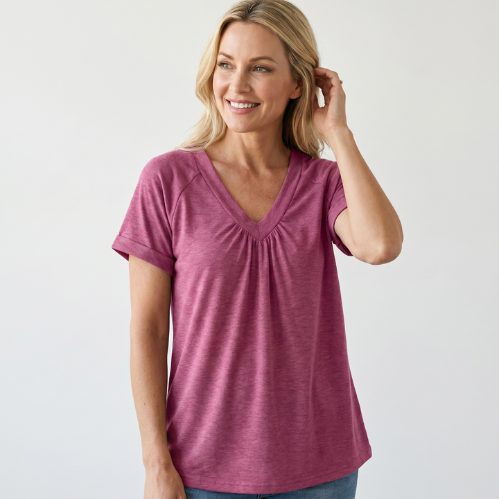 V_Neck_Ruched_Top_with_Elastic_Band_for_Women_5
