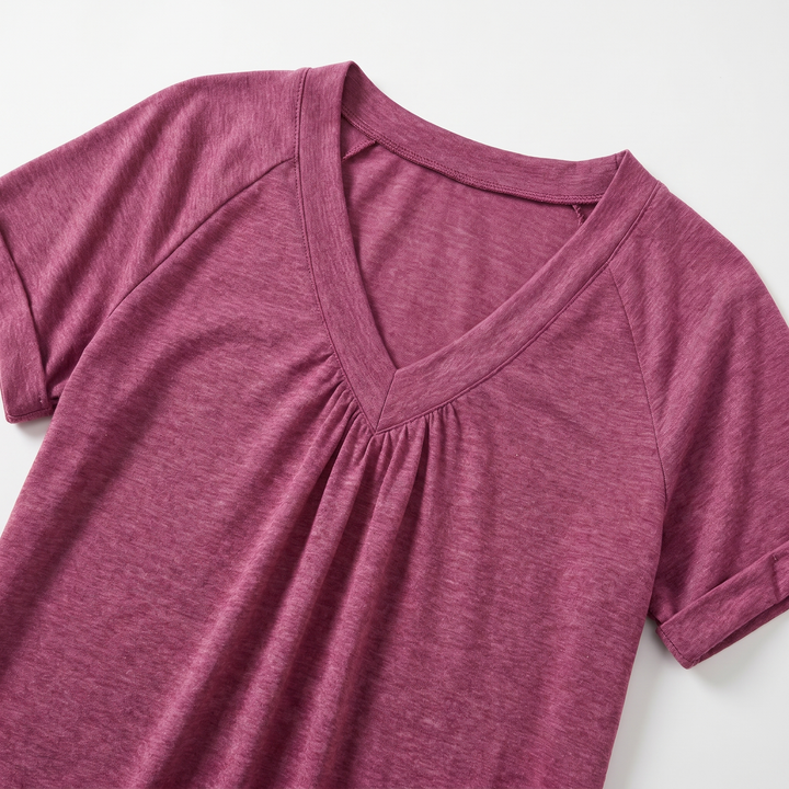 V_Neck_Ruched_Top_with_Elastic_Band_for_Women_9