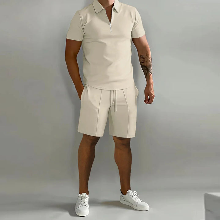 Half-Zip Soft Knit Polo and Shorts Set for Men