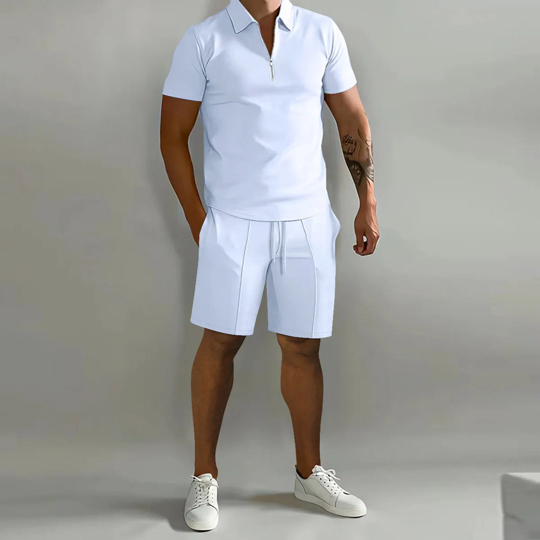 Half-Zip Soft Knit Polo and Shorts Set for Men
