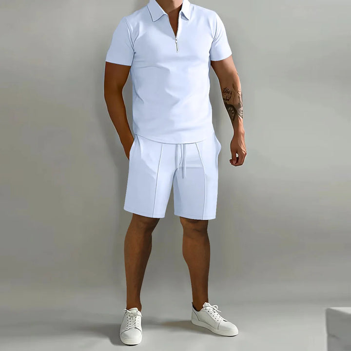 Half-Zip Soft Knit Polo and Shorts Set for Men