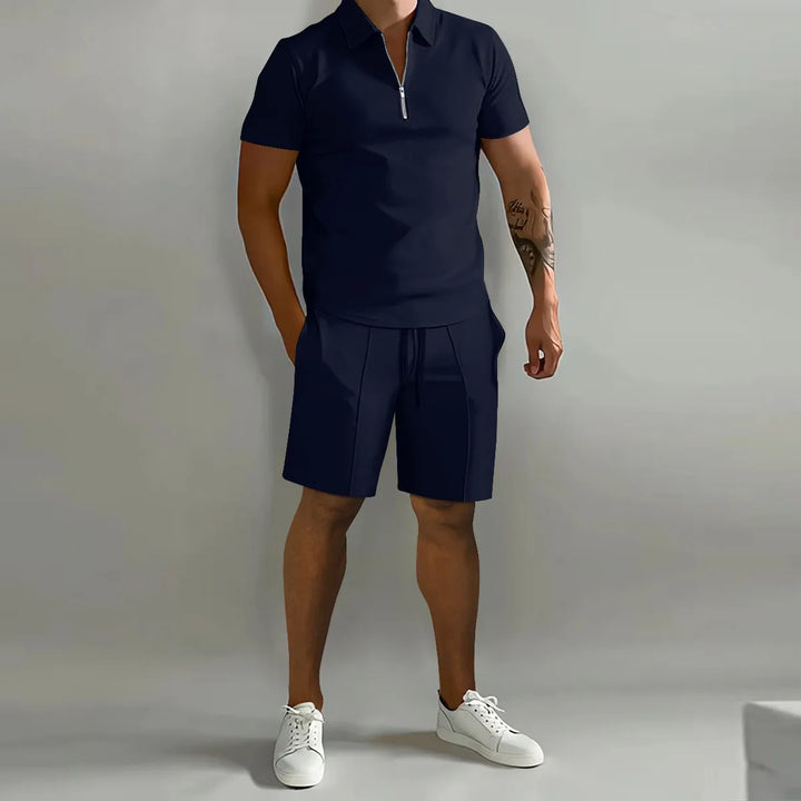 Half-Zip Soft Knit Polo and Shorts Set for Men