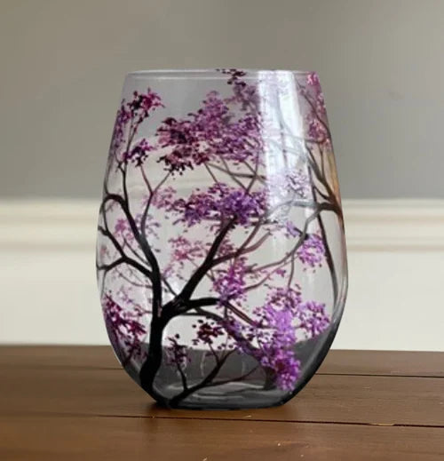 Hand-Painted Wine Glasses – Four Seasons Tree Design Set 11