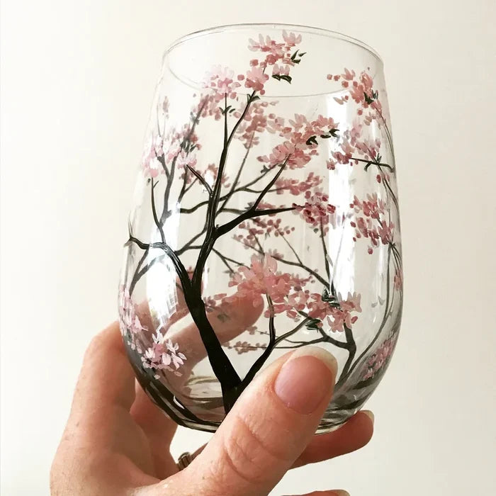 Hand-Painted Wine Glasses – Four Seasons Tree Design Set 3