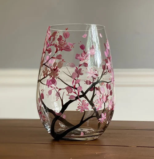 Hand-Painted Wine Glasses – Four Seasons Tree Design Set 5