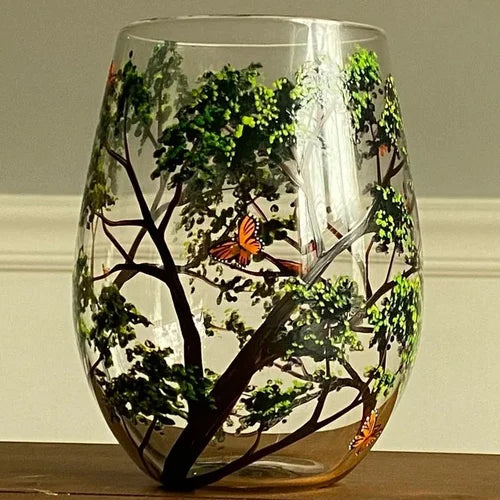 Hand-Painted Wine Glasses – Four Seasons Tree Design Set 6