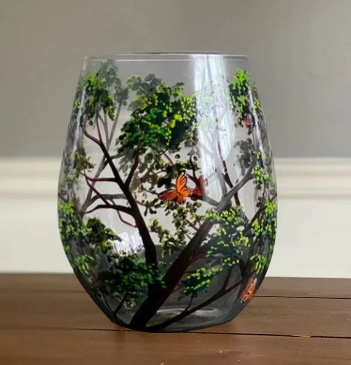 Hand-Painted Wine Glasses – Four Seasons Tree Design Set 7