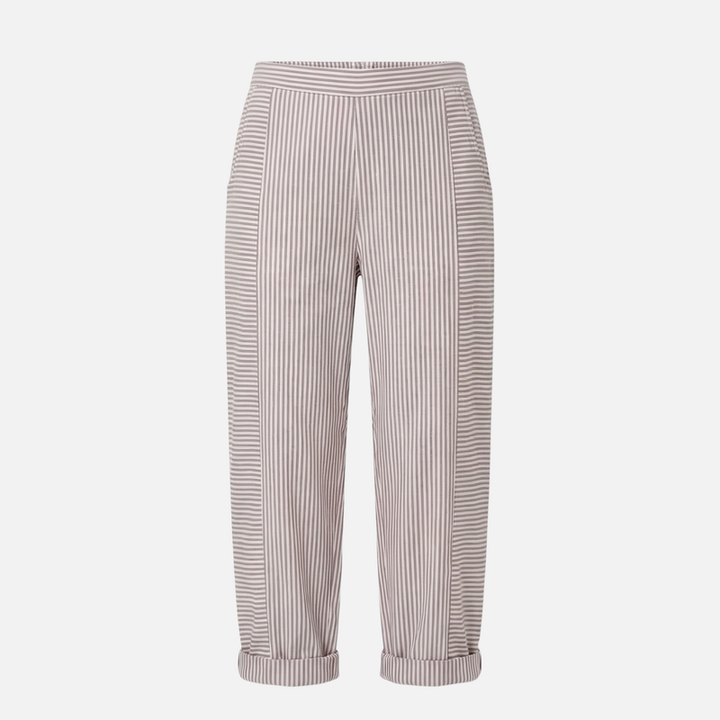 High-Waist Striped Cotton Capiri Pants with Pockets for Women
