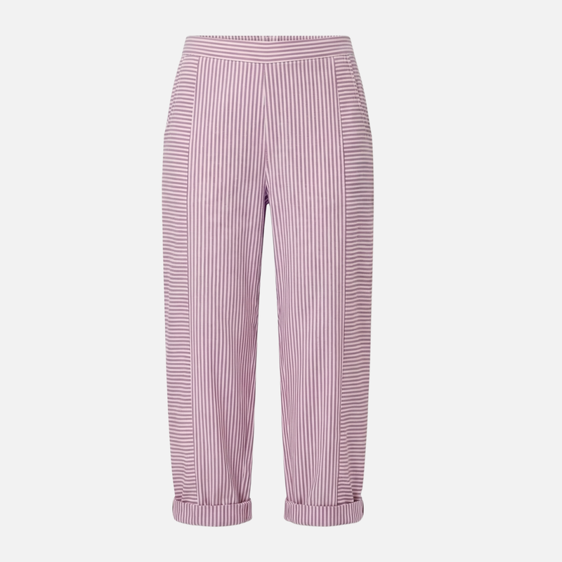 High-Waist Striped Cotton Capiri Pants with Pockets for Women