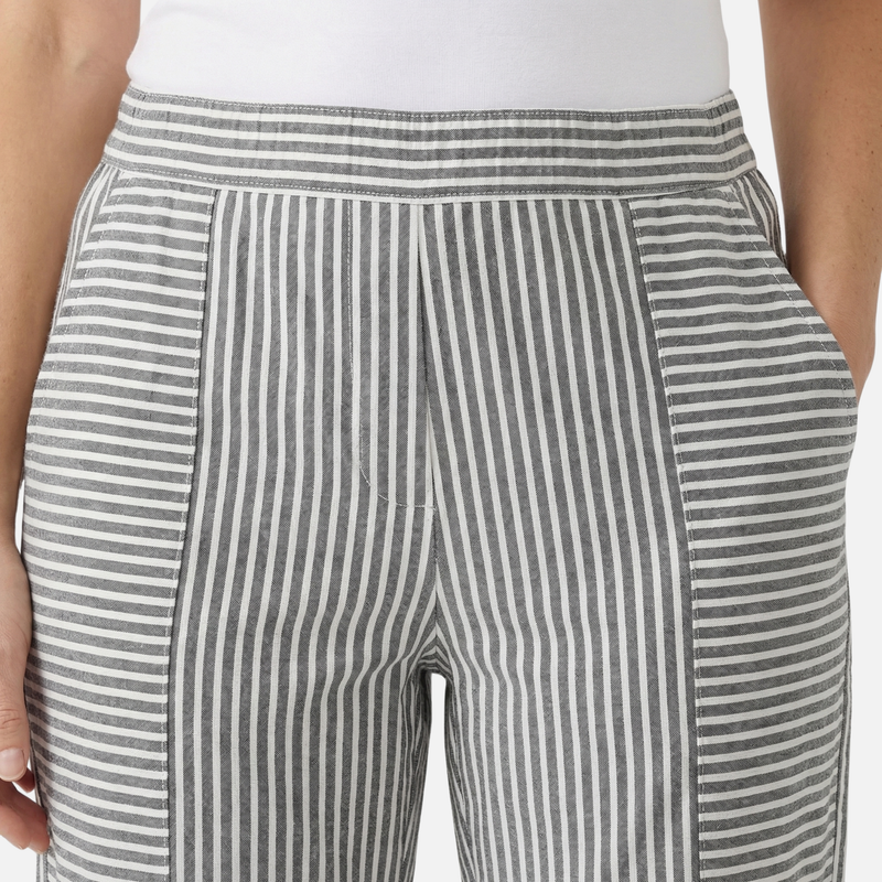 High-Waist Striped Cotton Capiri Pants with Pockets for Women