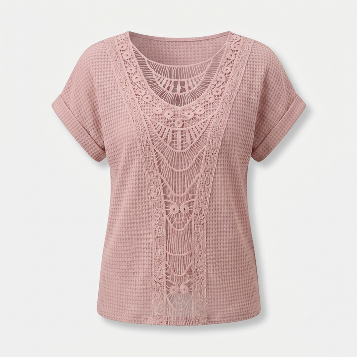 Summer_T_Shirt_with_Crochet_Lace_Panel_Waffle_Knit_Top_for_Women_1