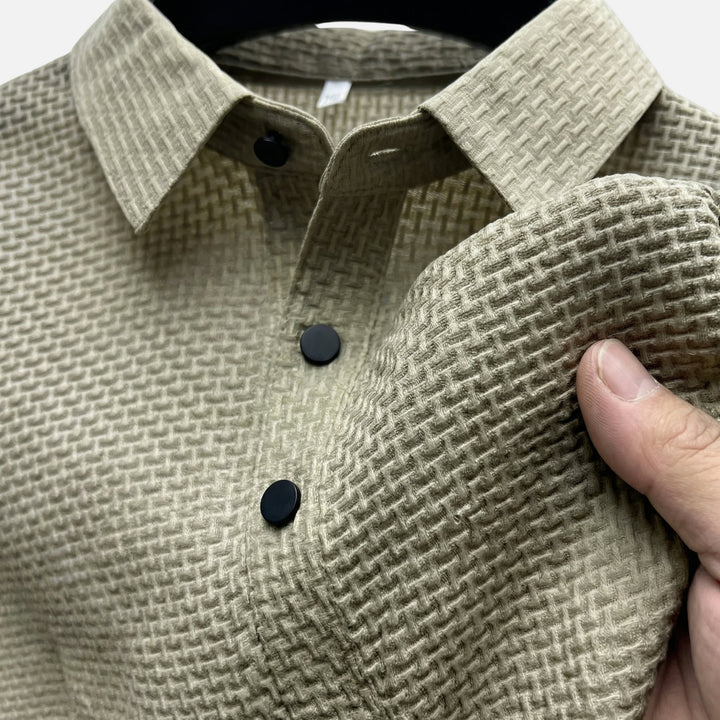 Honeycomb Knit Short-Sleeve Collared Shirt for Men