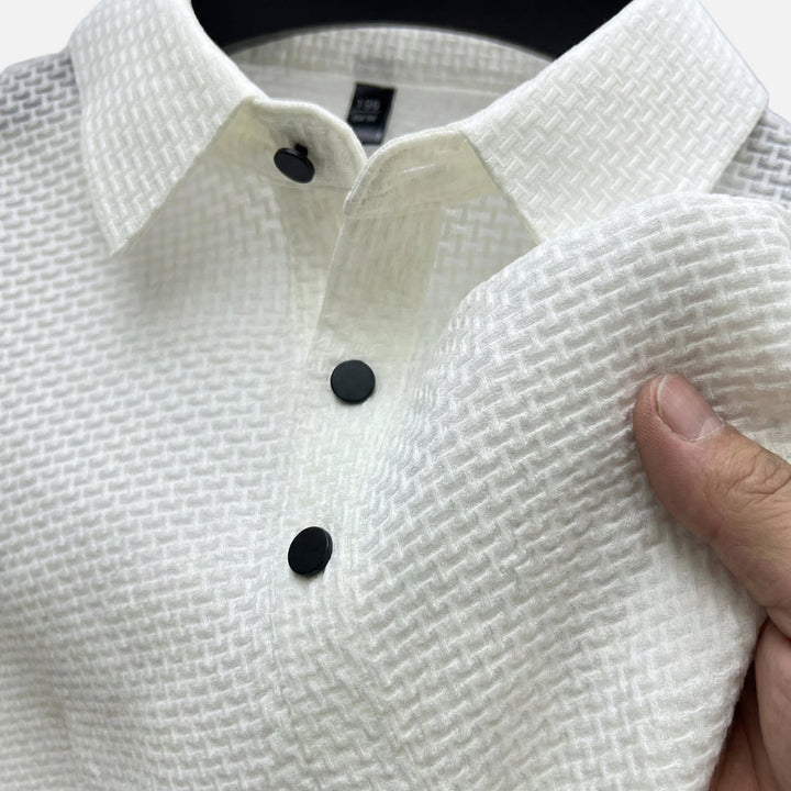 Honeycomb Knit Short-Sleeve Collared Shirt for Men