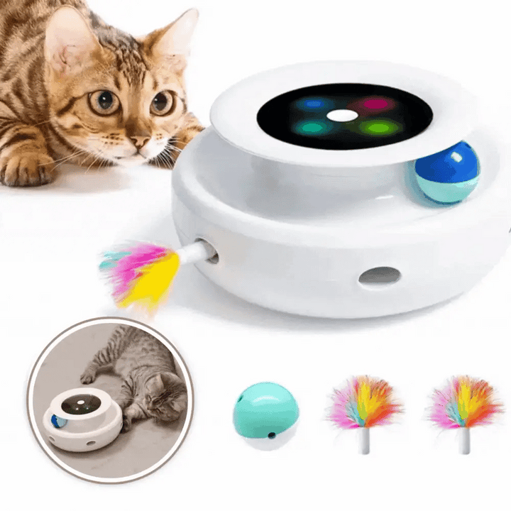 Interactive Cat Toy – Rotating Feather Wand with Ball and LED Light 1