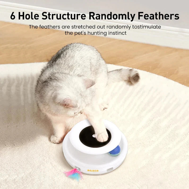 Interactive Cat Toy – Rotating Feather Wand with Ball and LED Light 2