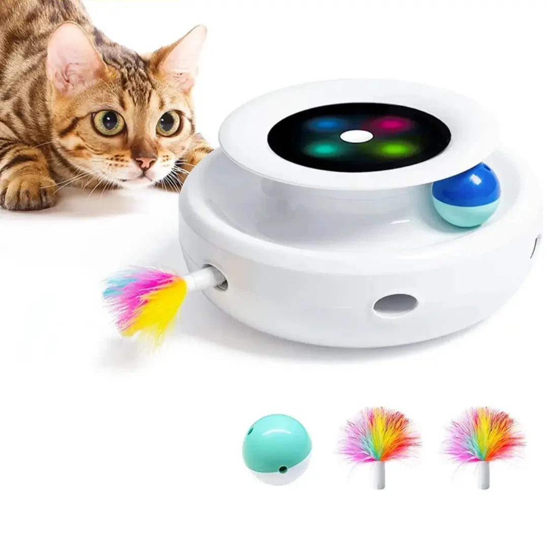 Interactive Cat Toy – Rotating Feather Wand with Ball and LED Light 7