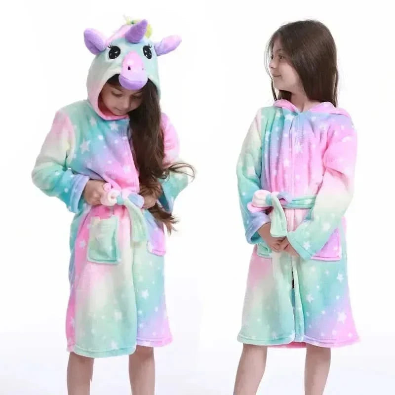 Kids' Flannel Bathrobe – With Hood and Unicorn Print 10