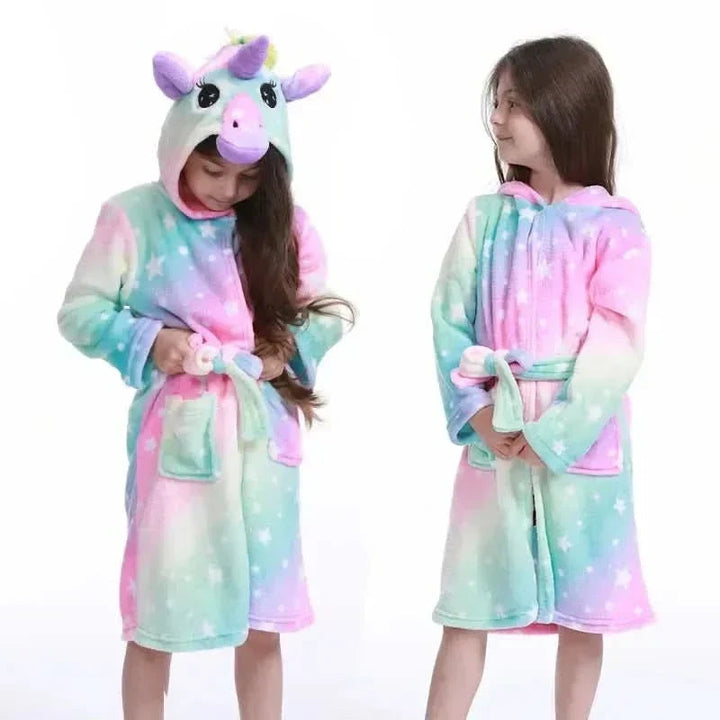 Kids' Flannel Bathrobe – With Hood and Unicorn Print 10