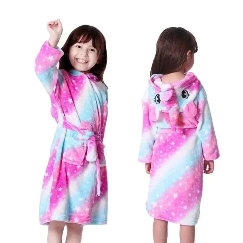Kids' Flannel Bathrobe – With Hood and Unicorn Print 11