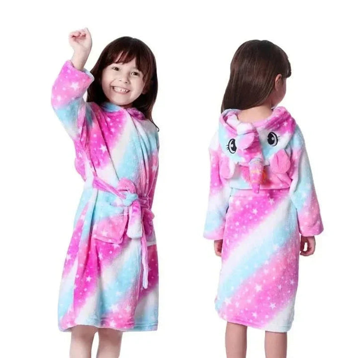 Kids' Flannel Bathrobe – With Hood and Unicorn Print 11