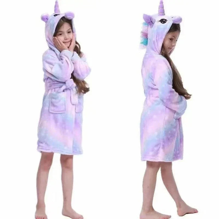 Kids' Flannel Bathrobe – With Hood and Unicorn Print 13