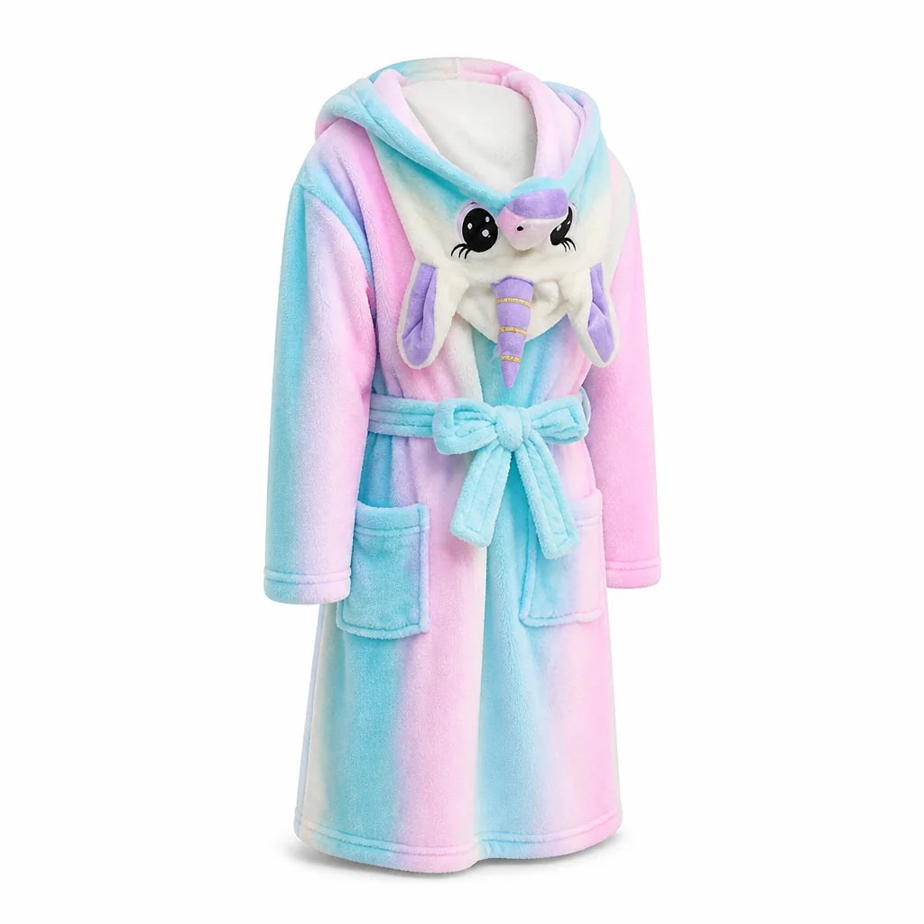 Kids' Flannel Bathrobe – With Hood and Unicorn Print 17