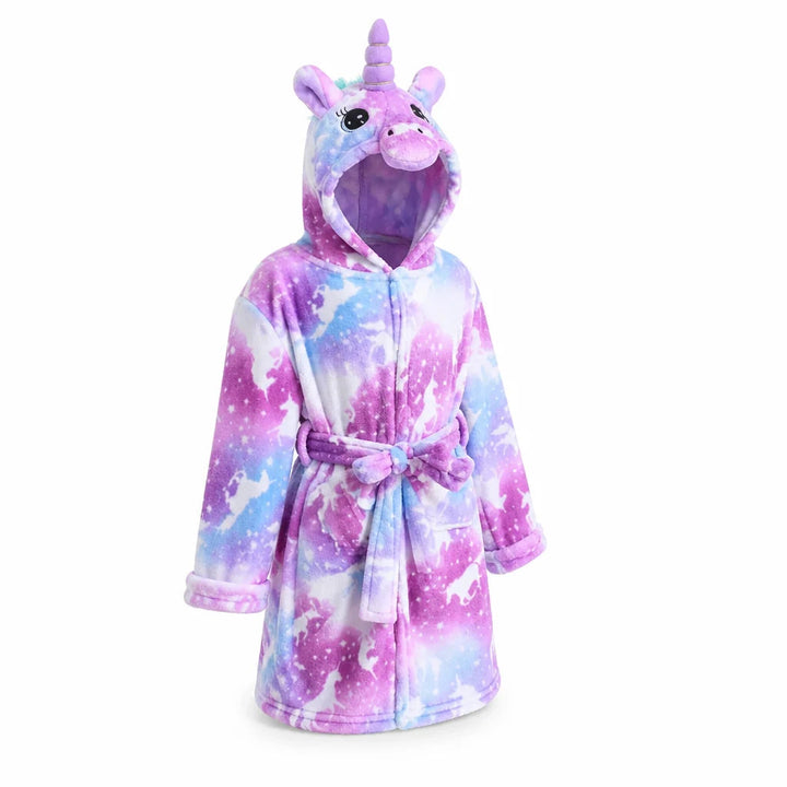 Kids' Flannel Bathrobe – With Hood and Unicorn Print 22