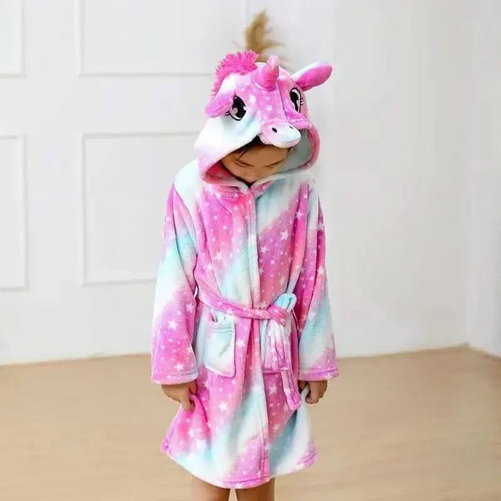 Kids' Flannel Bathrobe – With Hood and Unicorn Print 3