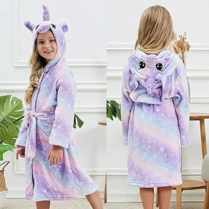 Kids' Flannel Bathrobe – With Hood and Unicorn Print 4