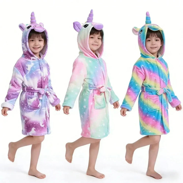 Kids' Flannel Bathrobe – With Hood and Unicorn Print 5